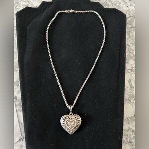 Vintage 925 Italy Sterling Silver Rope Chain With Puffy Reversible Heart Pendant